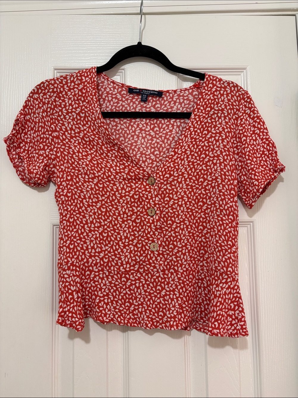 Patterned Button-Front V-Neck Blouse